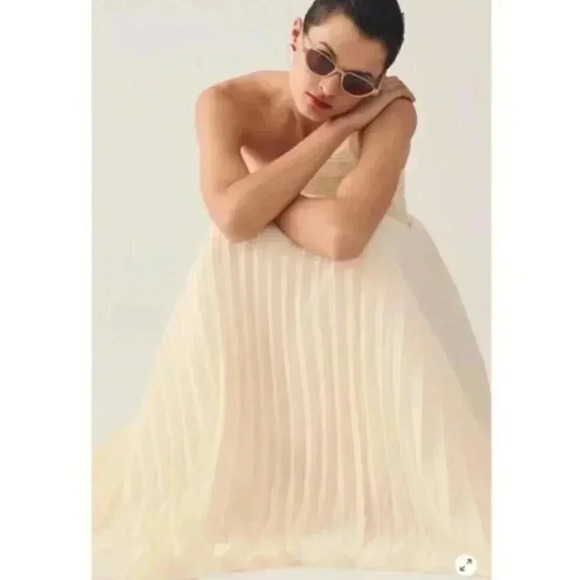 NWT Anthropologie Let Me Be One Shoulder Cream White Pleated Dress Size Small - Picture 3 of 7